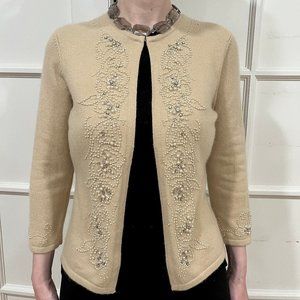 Ann Taylor tan beaded cardigan sweater!